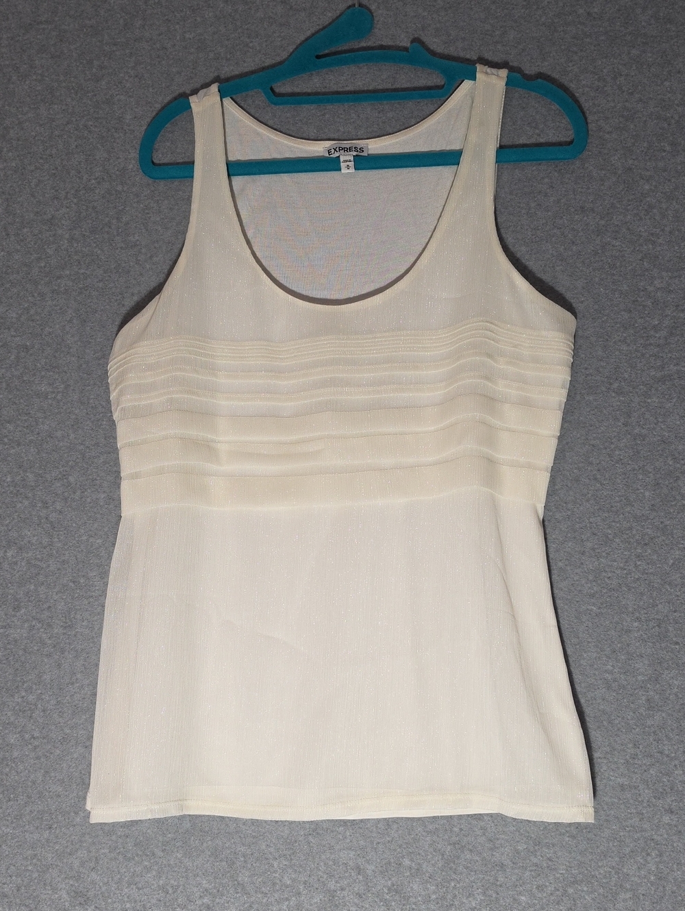 Express Cream Pintuck Scoop Neck Tank